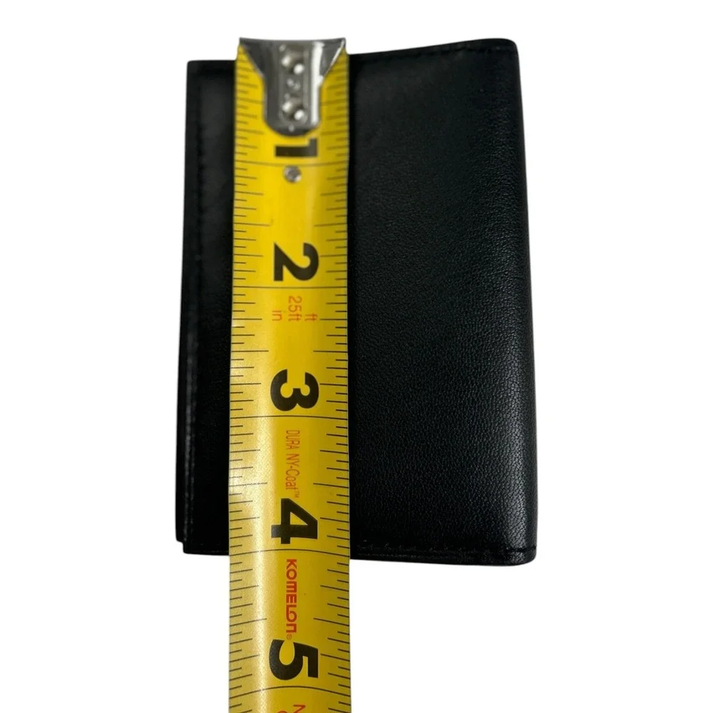 Minimalist Black Genuine Leather Bifold Card Wallet & ID Case Slim